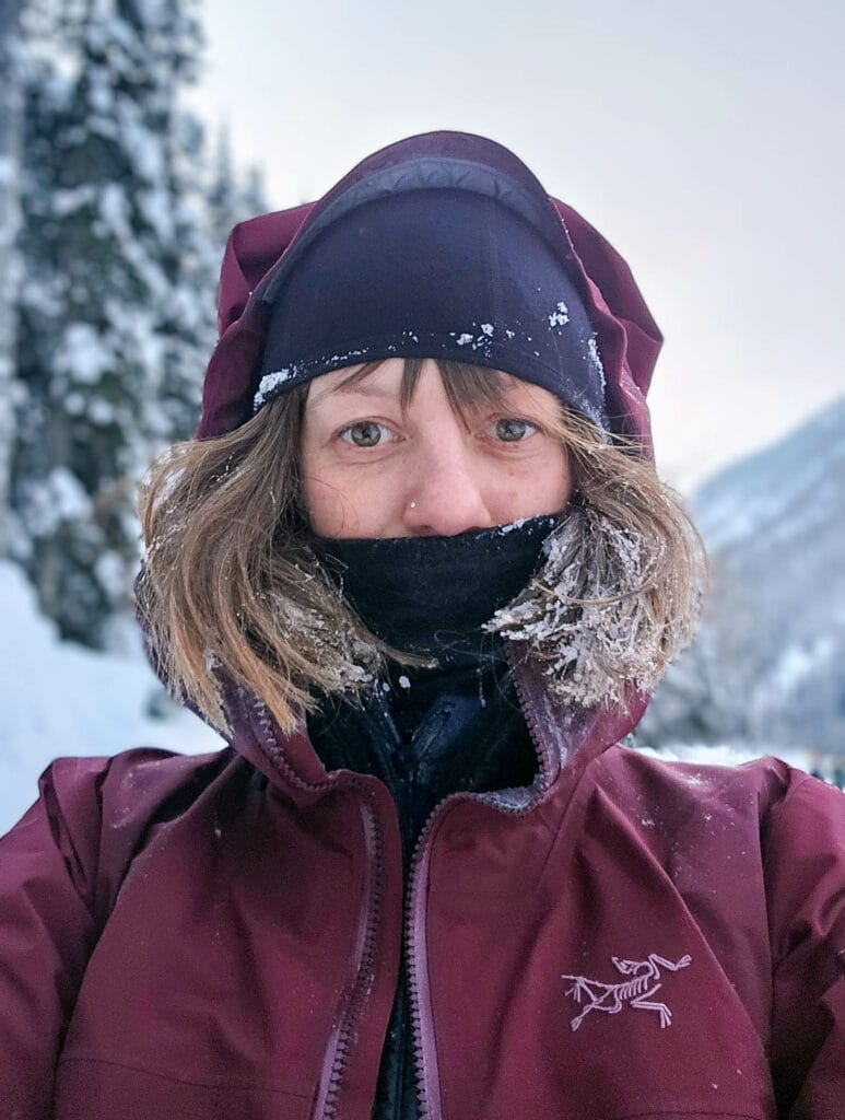 Emily with frozen hair on a 30 day