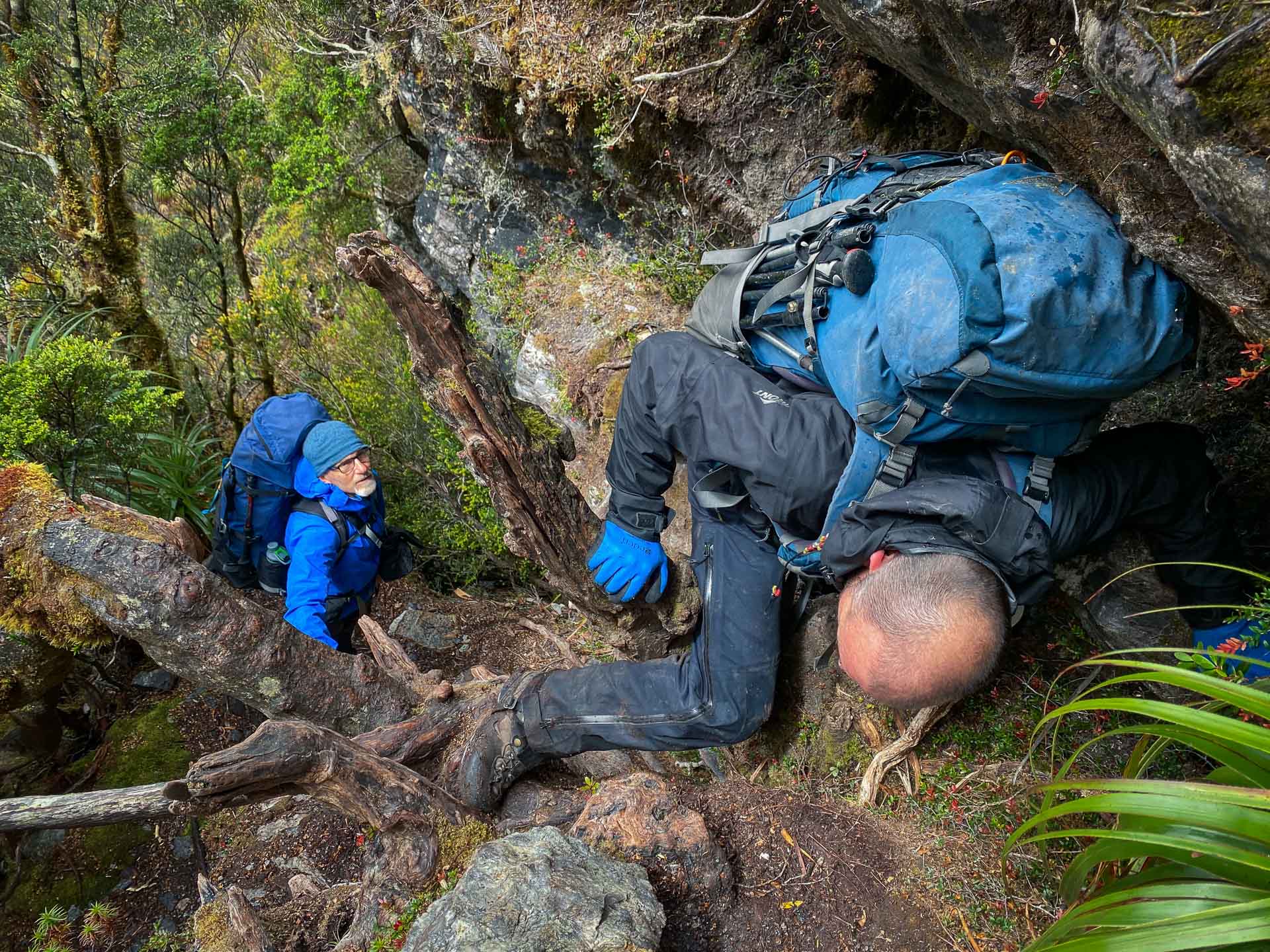 9 Things You Oughta Know Before Walking Tassie’s Western Arthurs Range, Photos by Ben Wells, Tasmania, steep descent, Beggary bumps, hiker, hiking pack, rocks