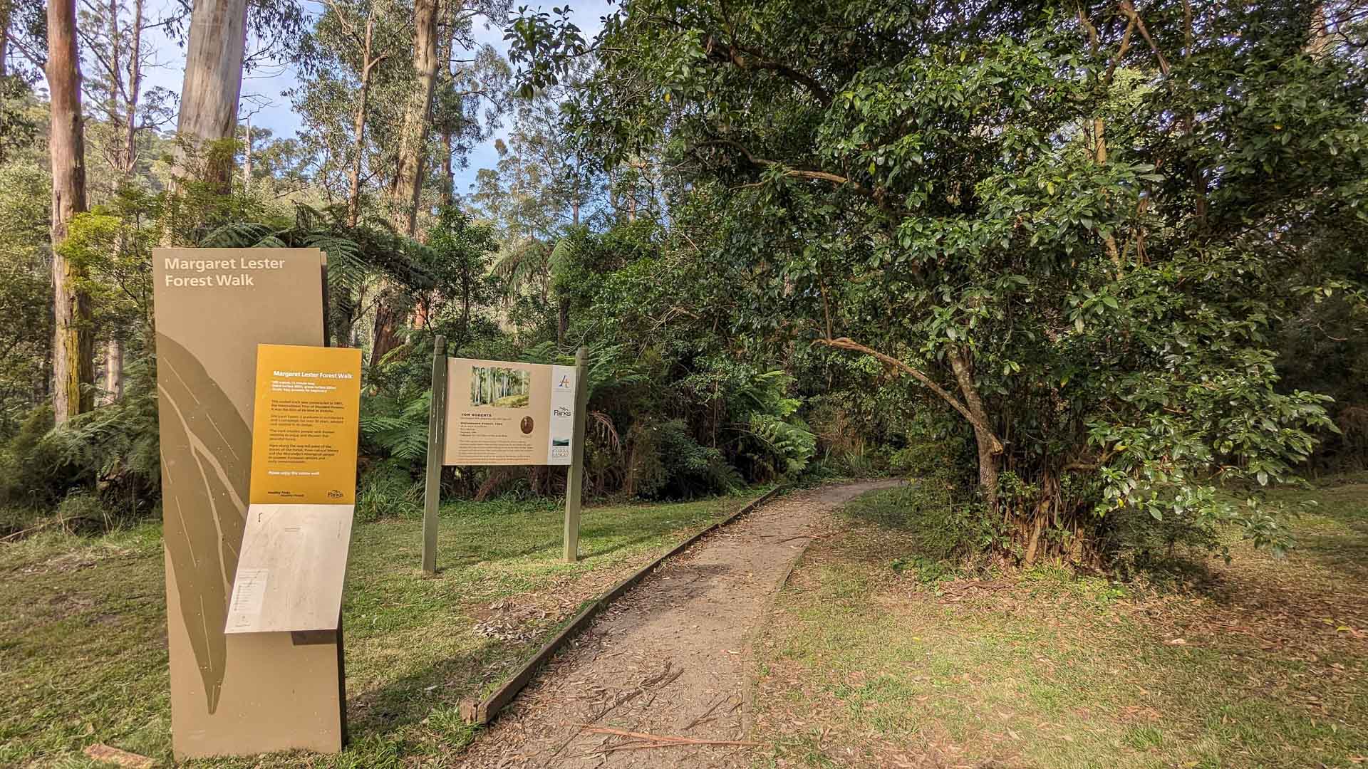 Best Walks in the Dandenong Ranges National Park, Photo by Jess Nehme. Margaret Lester Forest Walk, trailhead sign