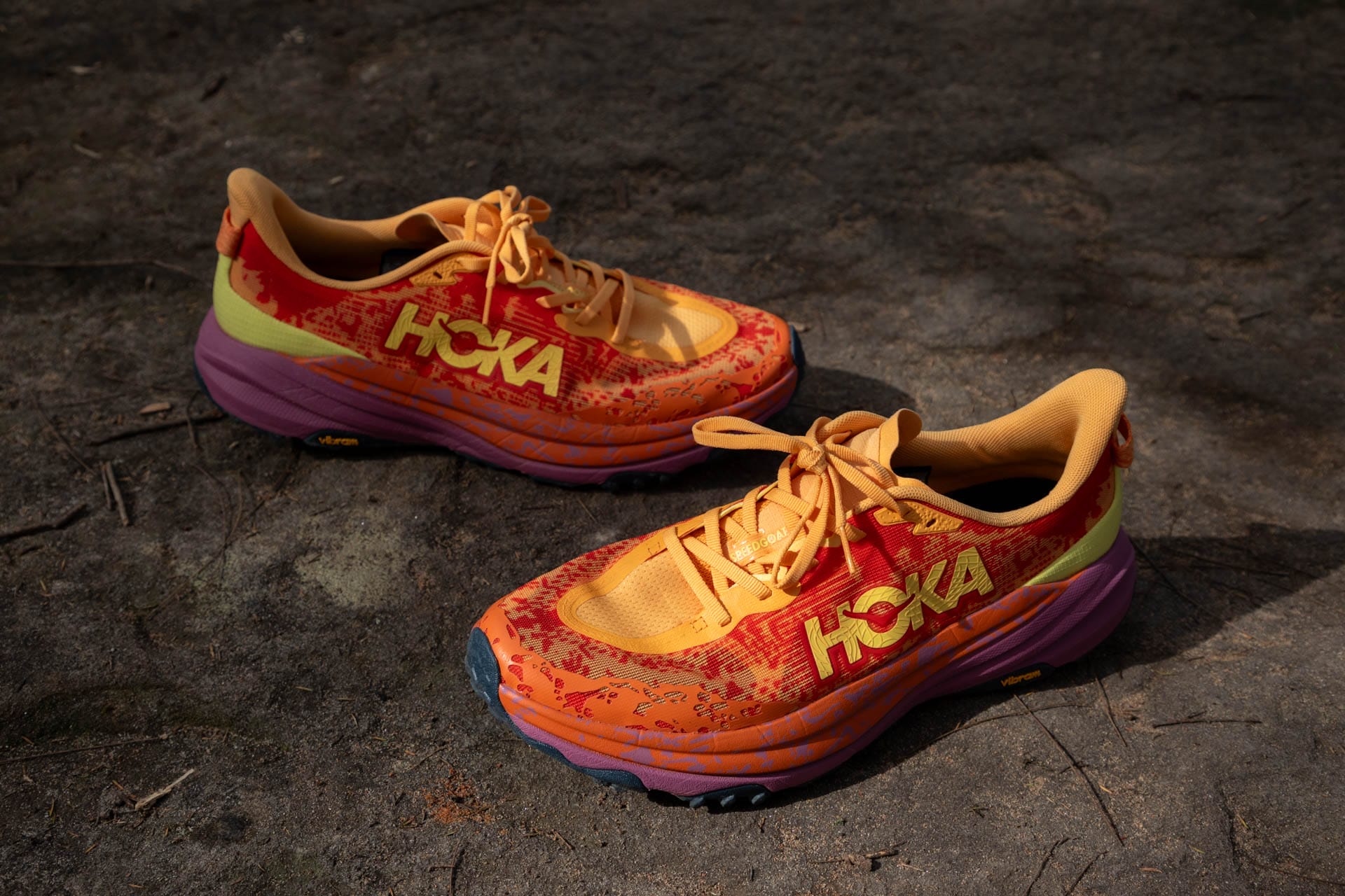 Hoka's Speedgoat 6 Will Have You Trail Running in Technicolour, Photo by Matt Wiseman, first look, pair of trail runners