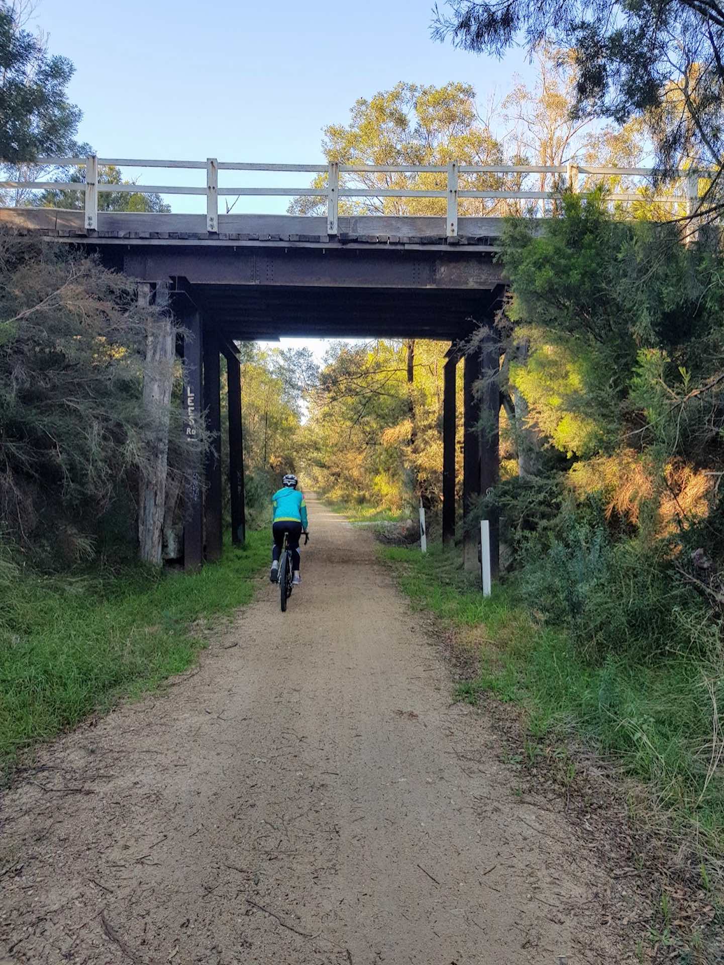 Best Overnight Bikepacking Routes in Victoria, Photo by @jessleenehme, trail between Nicholson and Bruthen, bike rider, cyclist, bridge