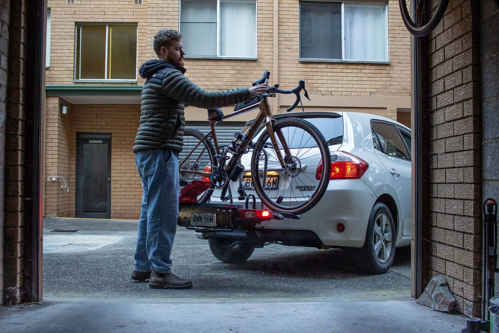 Focus Atlas 8.9 Carbon Gravel Bike – Reviewed and Tested, photo by Tim Ashelford, Blue Mountains, mt hay rd, new south wales, bike rack