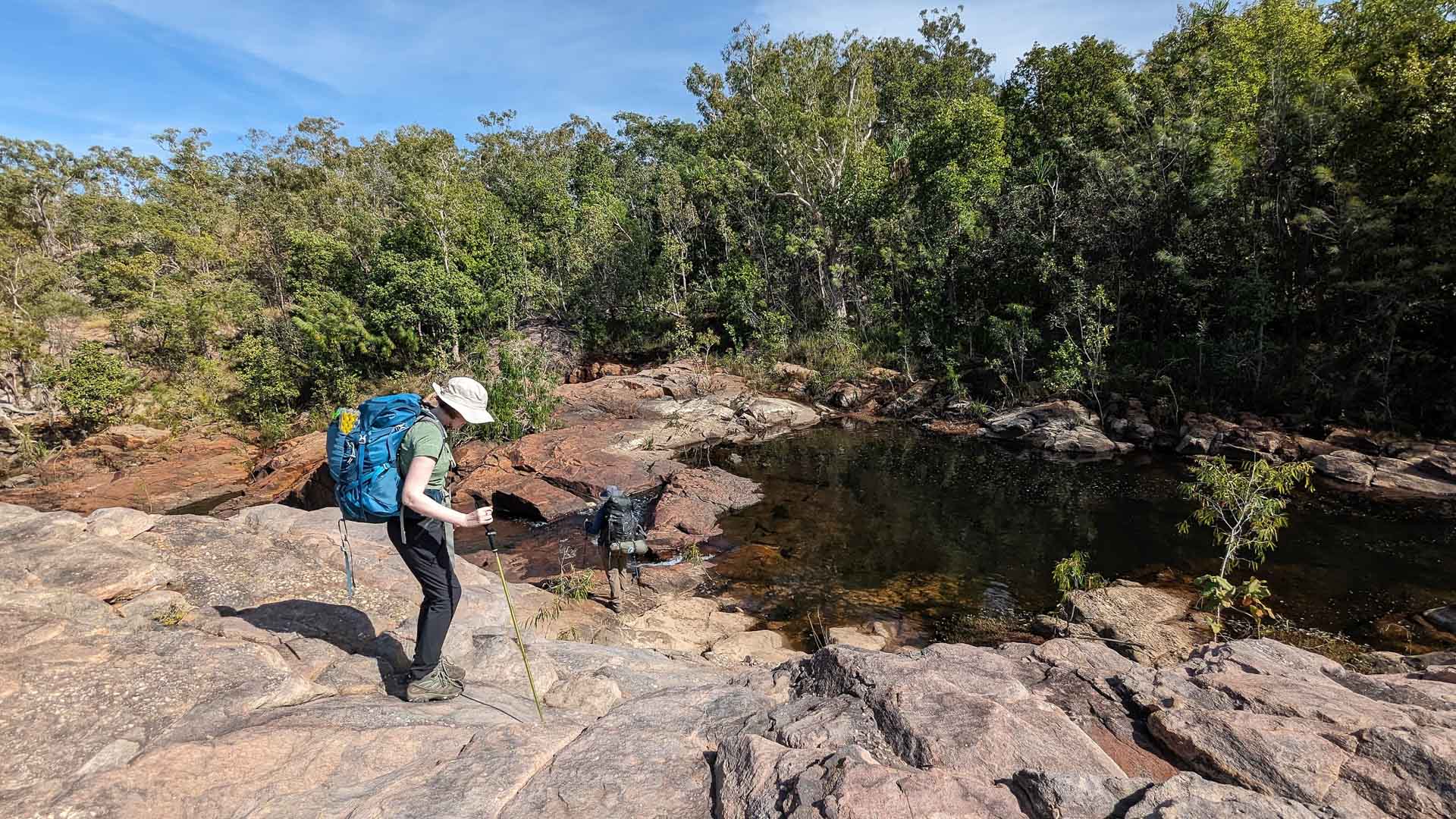 How Do Cheap Hiking Clothes Perform on the Trail?, Photos @jessleenheme, fast fashion, jatbula trail, hiker, river, rocks