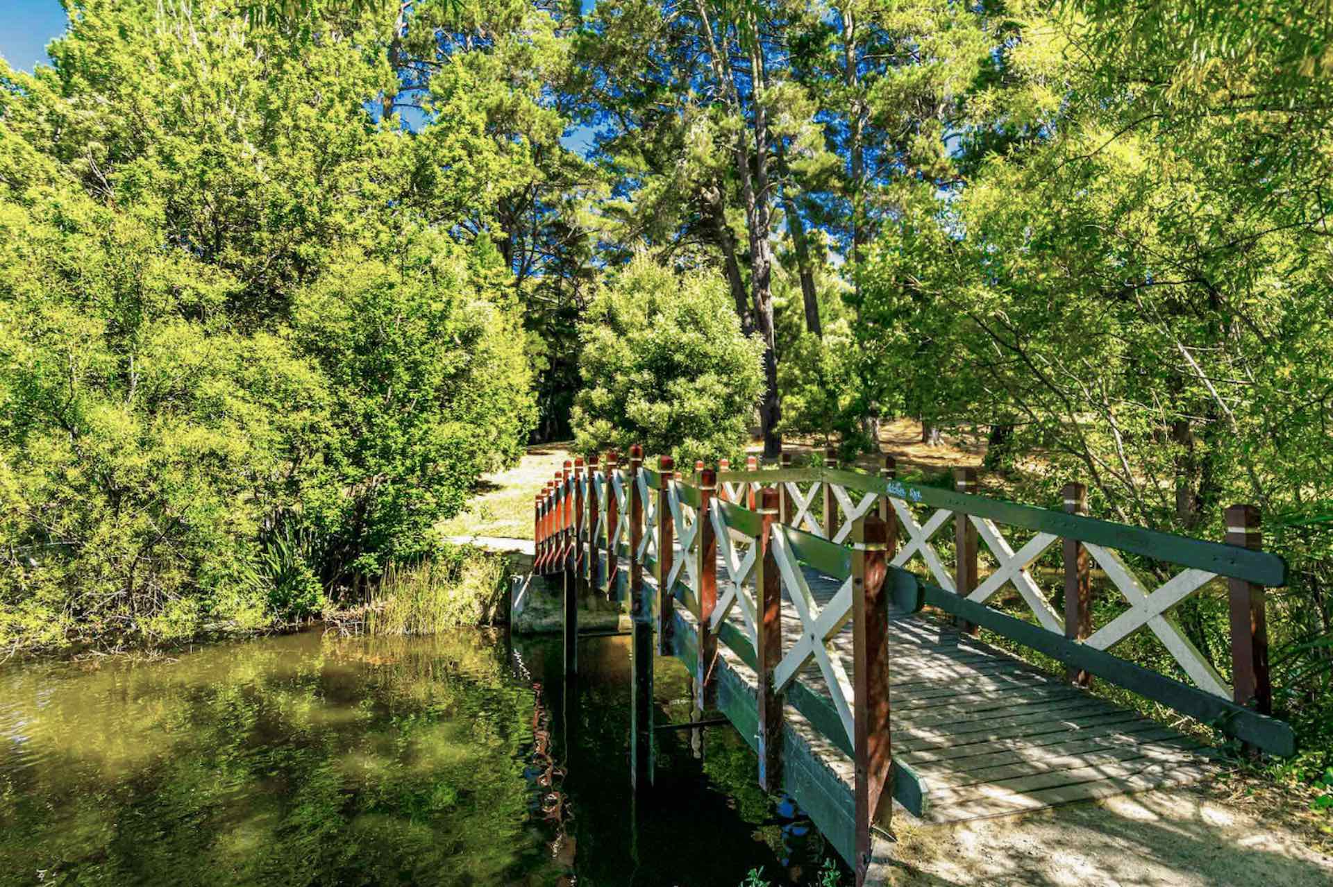 10 Best Melbourne Walks Accessible By Public Transport, Photo by @tlwvision via Flickr, Daylesford Lake walk bridge, oversaturated, green trees