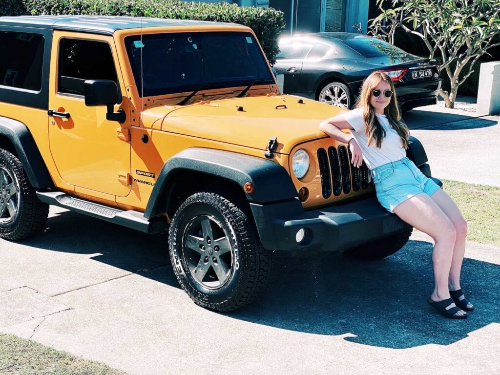 Redhead in a Jeep