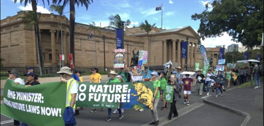 People Marching in Sydney of October 5th 2024 asking for the Government to implement more robust nature laws in Australia.