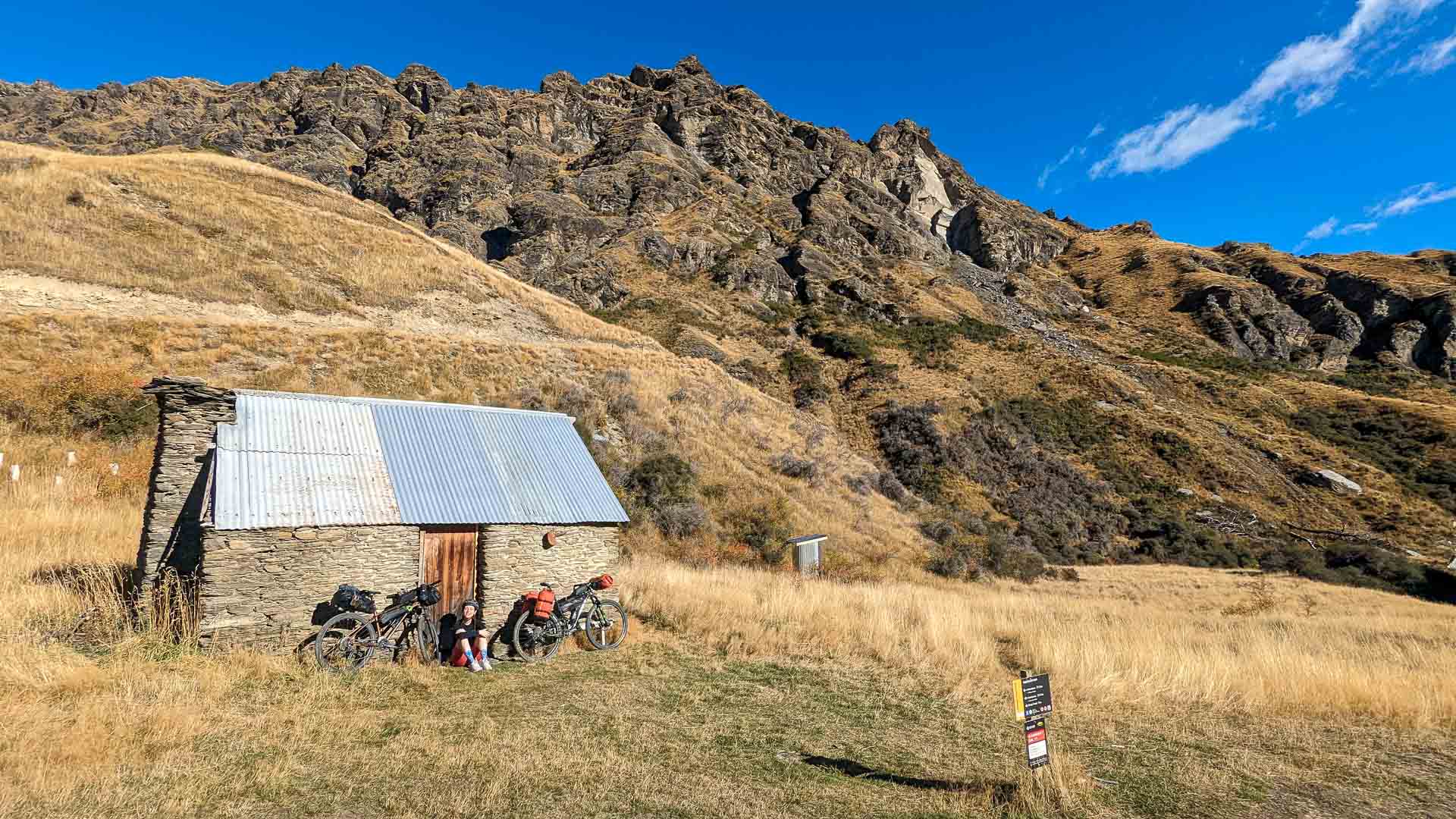 Coronet Loop Trail – A Backcountry Bikepacking Route Near Queenstown, NZ Accessible by Public Transport, photos by Claire Brack, Day two, bikepacking, mountain, cyclist, bike ride, hut, campsite, greengates hut