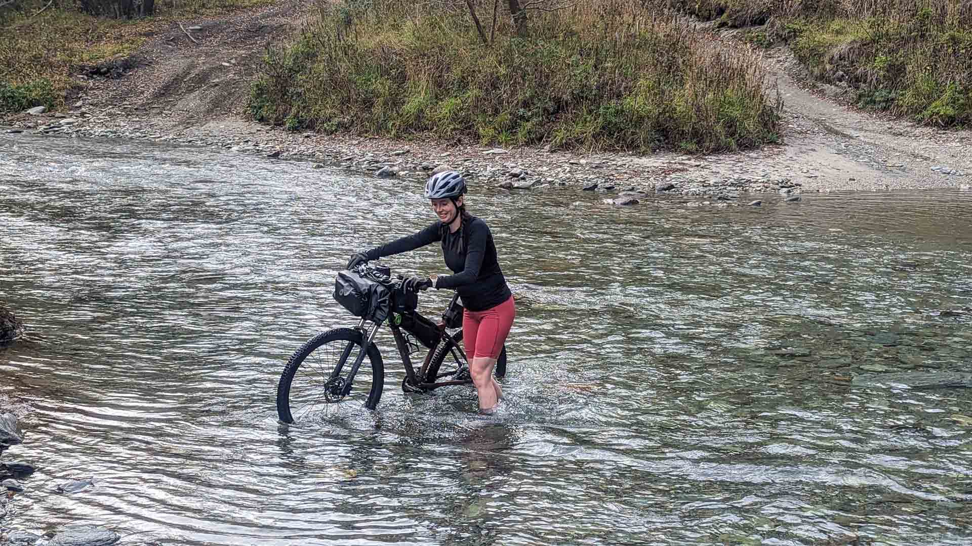 Coronet Loop Trail – A Backcountry Bikepacking Route Near Queenstown, NZ Accessible by Public Transport, photos by Claire Brack, Day two, bikepacking, mountain, cyclist, bike ride, gravel ride, river crossing