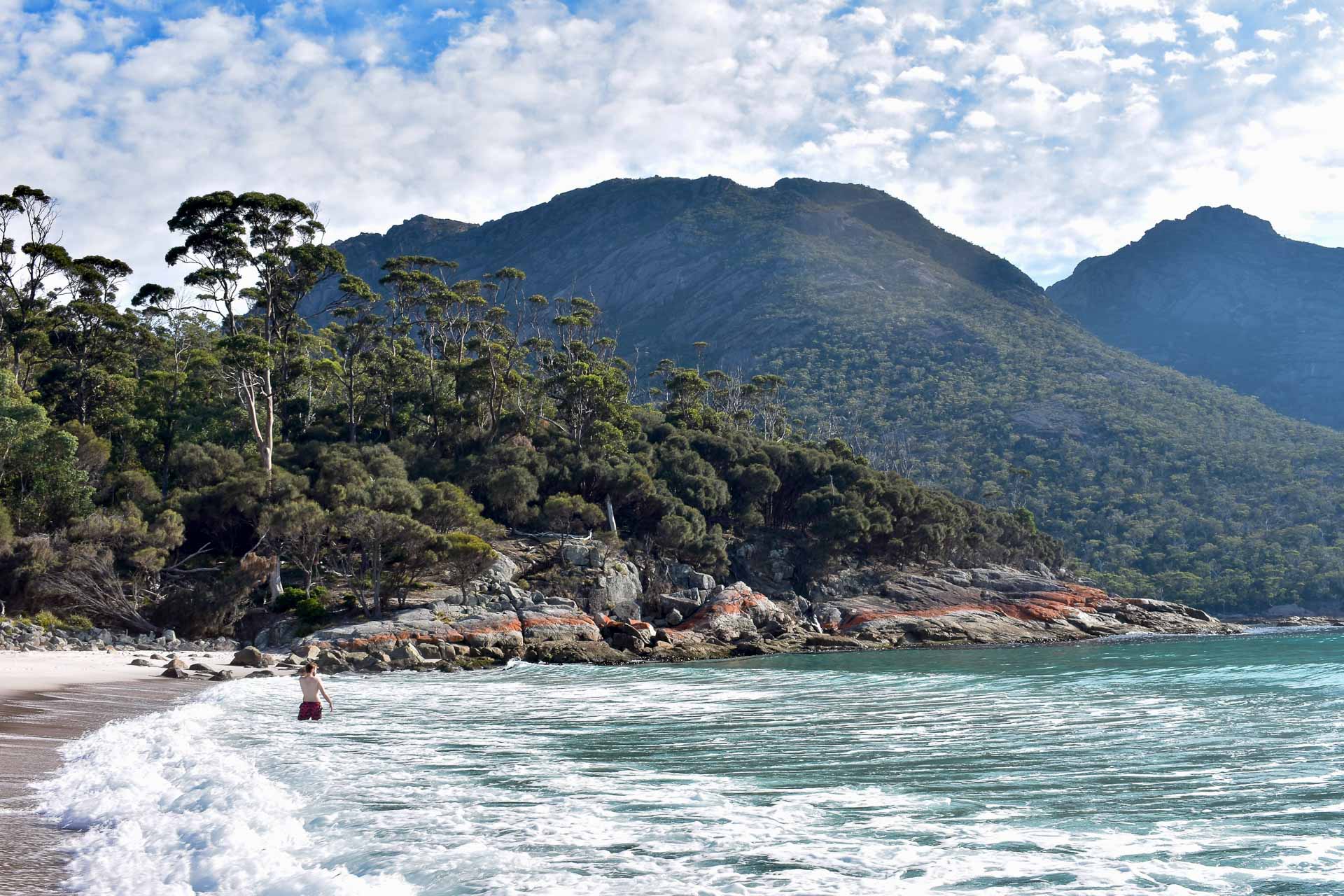 Freycinet Peninsula Circuit - An Iconic Hike on Tasmania’s East Coast, Shot by Emily Barlow, Wineglass Bay, swimming