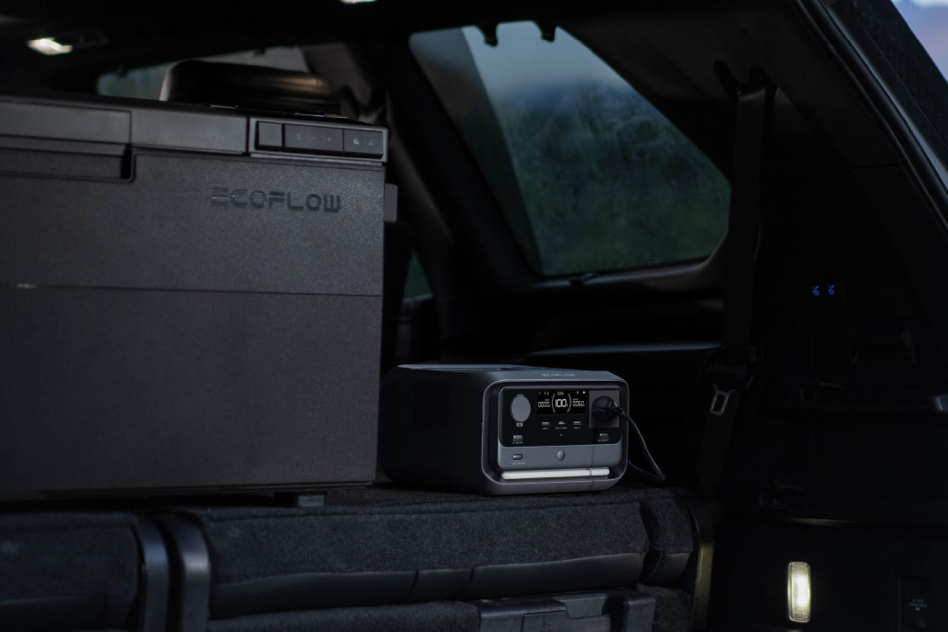 EcoFlow River 3 Plus Lifestyle Image, car boot