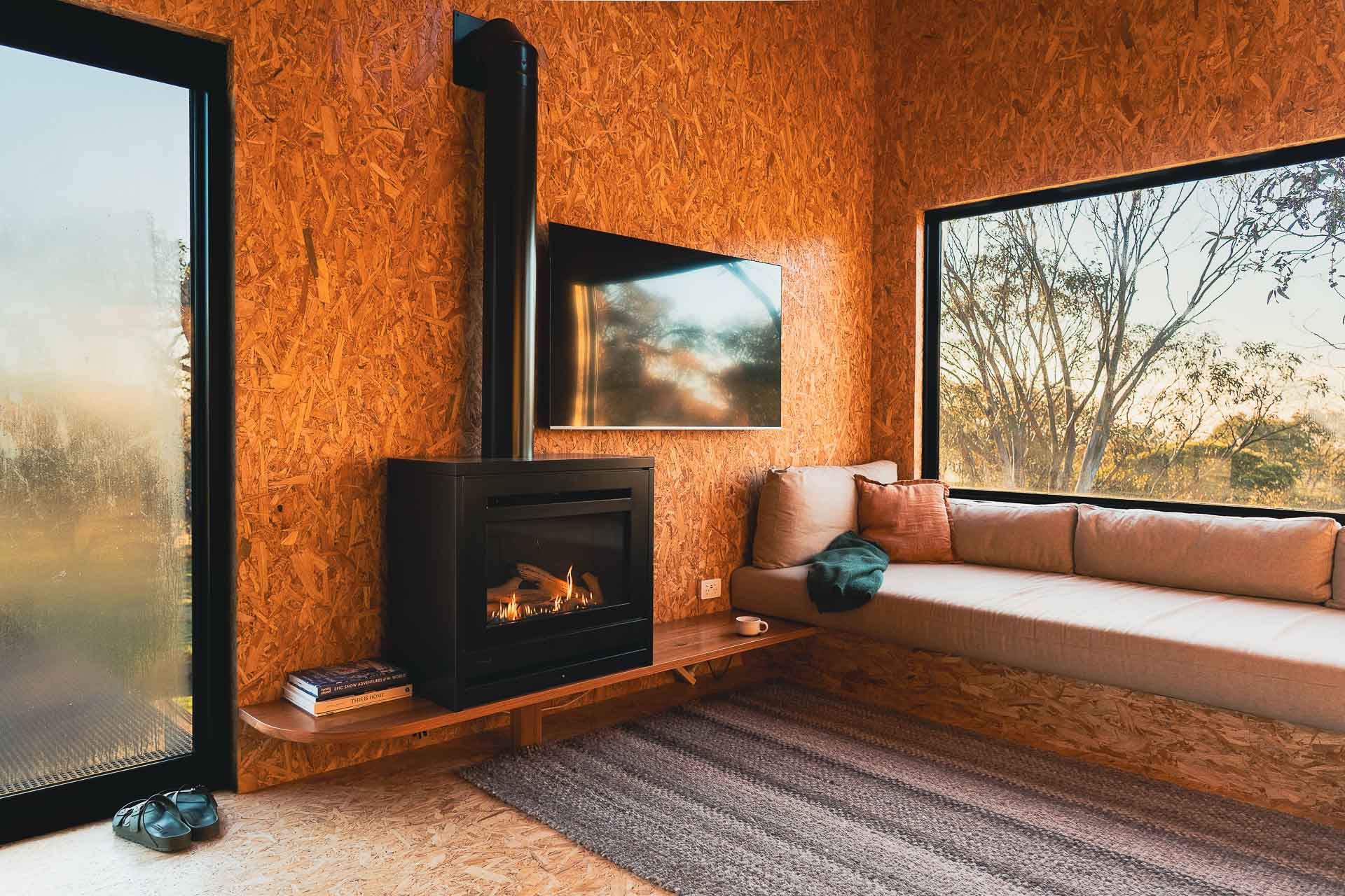 This Cosy Cabin Is the Perfect Year-Round Snowy Mountains Recharge, common kosci, photo by Evan Andrews, Jindabyne, Snowy Mountains, fireplace