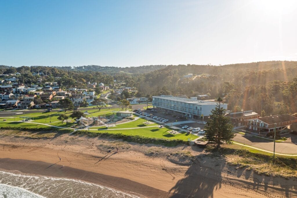 The Munjip Trail is NSW South Coast’s Freshest Hike & I Was One of the First to Walk It, Jon Harris, Eurobodalla Shire Council, Malua Bay, aerial shot, beach, town
