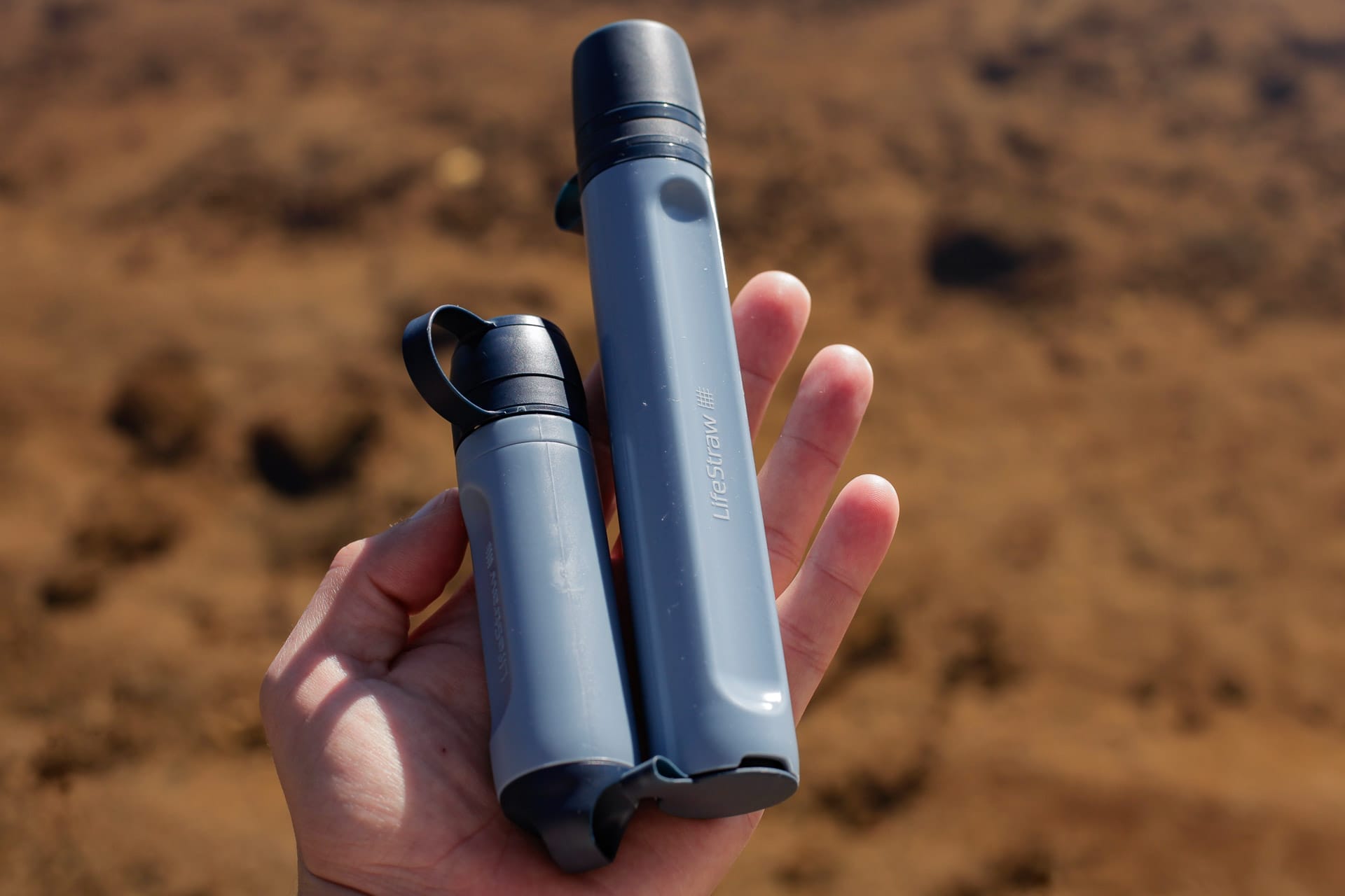 Which Lifestraw Peak Series Water Filter is Best For You?, both filters in hand, Photographer Jack Maher, alpine, nsw, water filtration