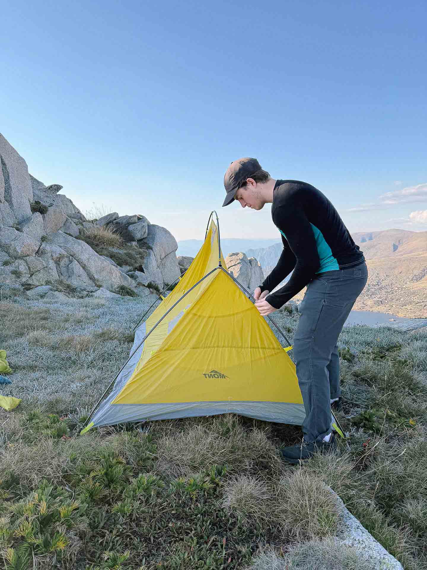 Mid set up Kosi 2, Mont Moondance 2FN 2 Person Tent – Reviewed & Tested, photo by Claire Dalton, Toby Otto, Kosciuszko National Park, NSW, tent, backpacking