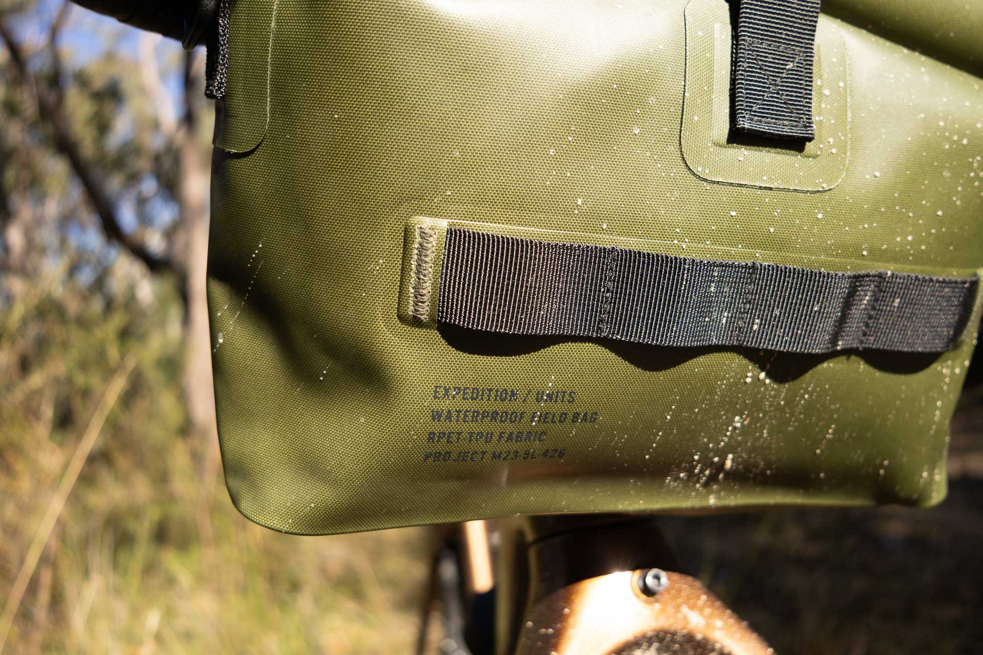 Expedition Units Project M23 Waterproof Field Bag – Tested & Reviewed, Tim Ashelford, bikepacking, gravel bike, perimiter trail, sydney, nsw, close up