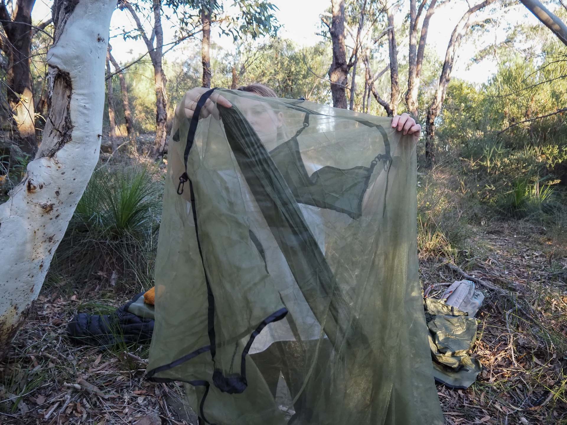 Alton Ultralight Camping Hammock Set – Reviewed & Tested, Anna Wall in hammock, photo by Tim Ashelford, sunset