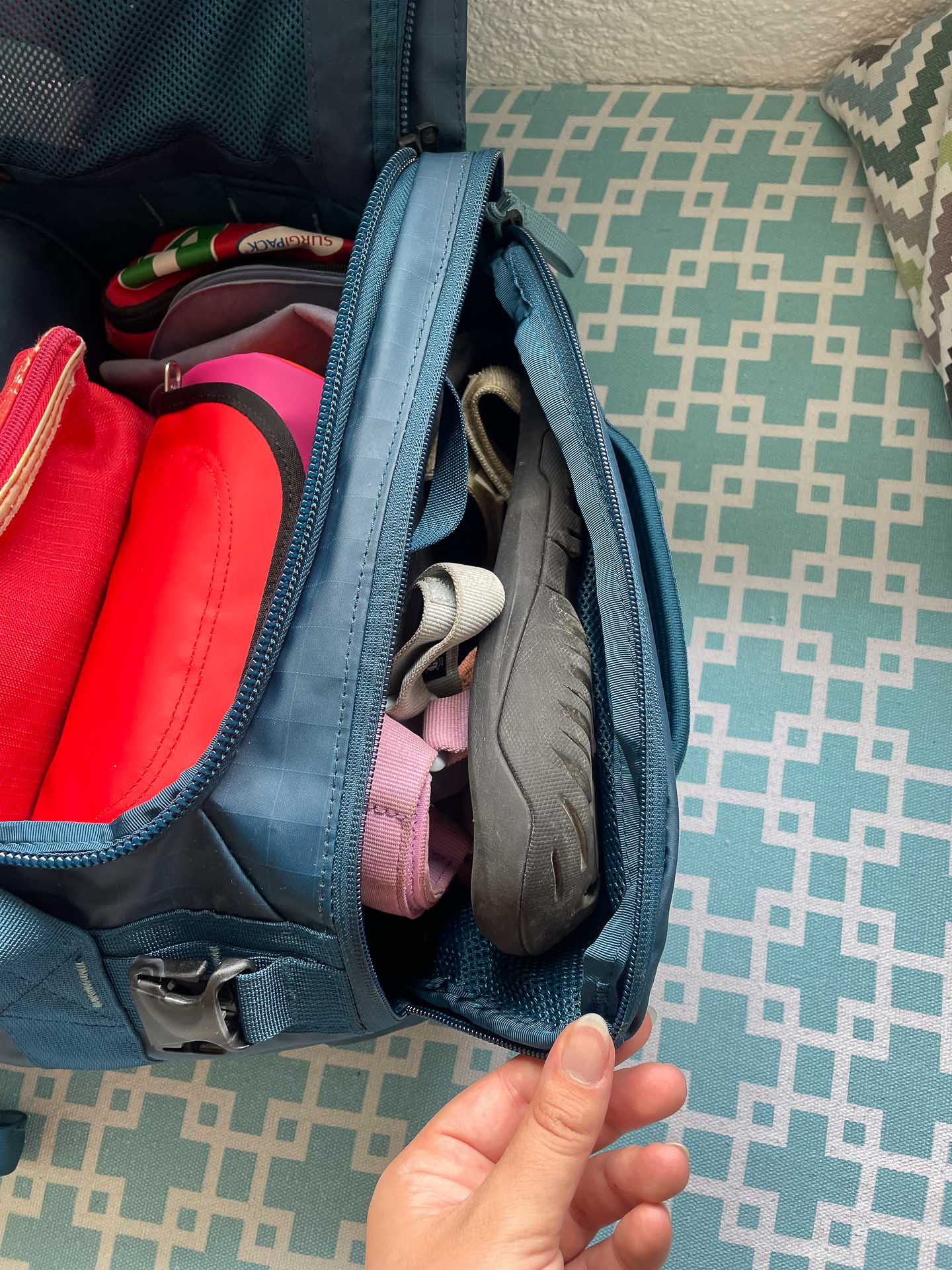 The North Face Base Camp Voyager 42L Duffel - Reviewed & Tested, Julia Aebi, carry on bag, shoe storage