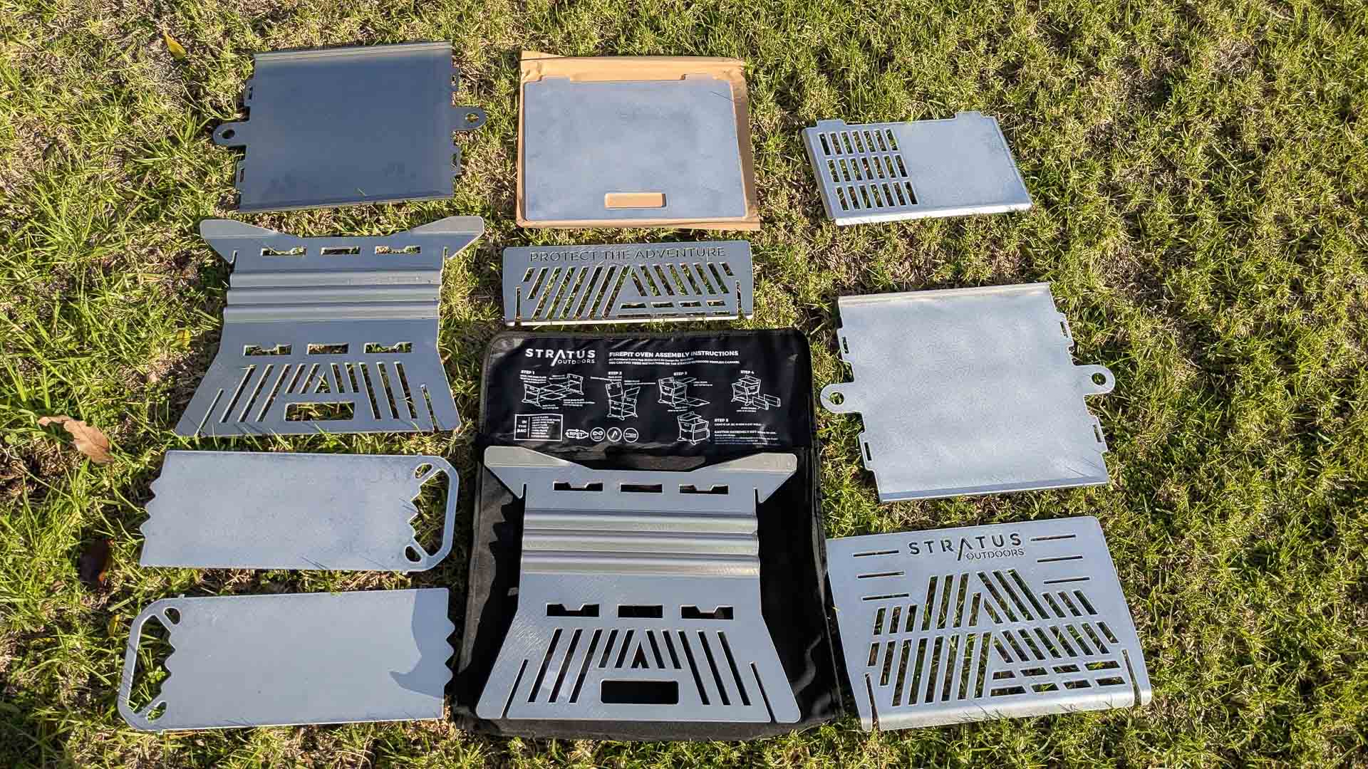 Stratus Outdoors Firepit Oven – Reviewed & Tested, Jess Barlow, gear review, camp cooking, flat lay, cardboard only packaging