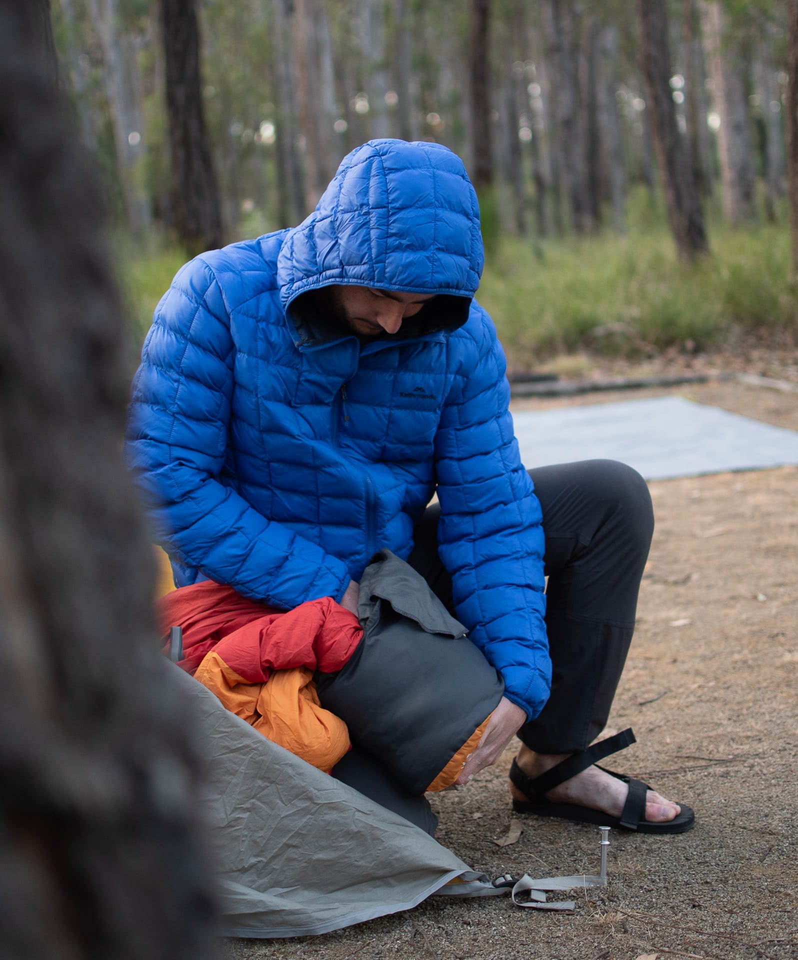 Kathmandu Heli Down & Insulated Jackets – Tested & Reviewed, photos by Andrew Moore, model Aidan Howes, camping, puffer jackets, pockets, stuffing sleeping bag