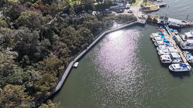 Ariel view of Kangaroo Point Boardwalk.