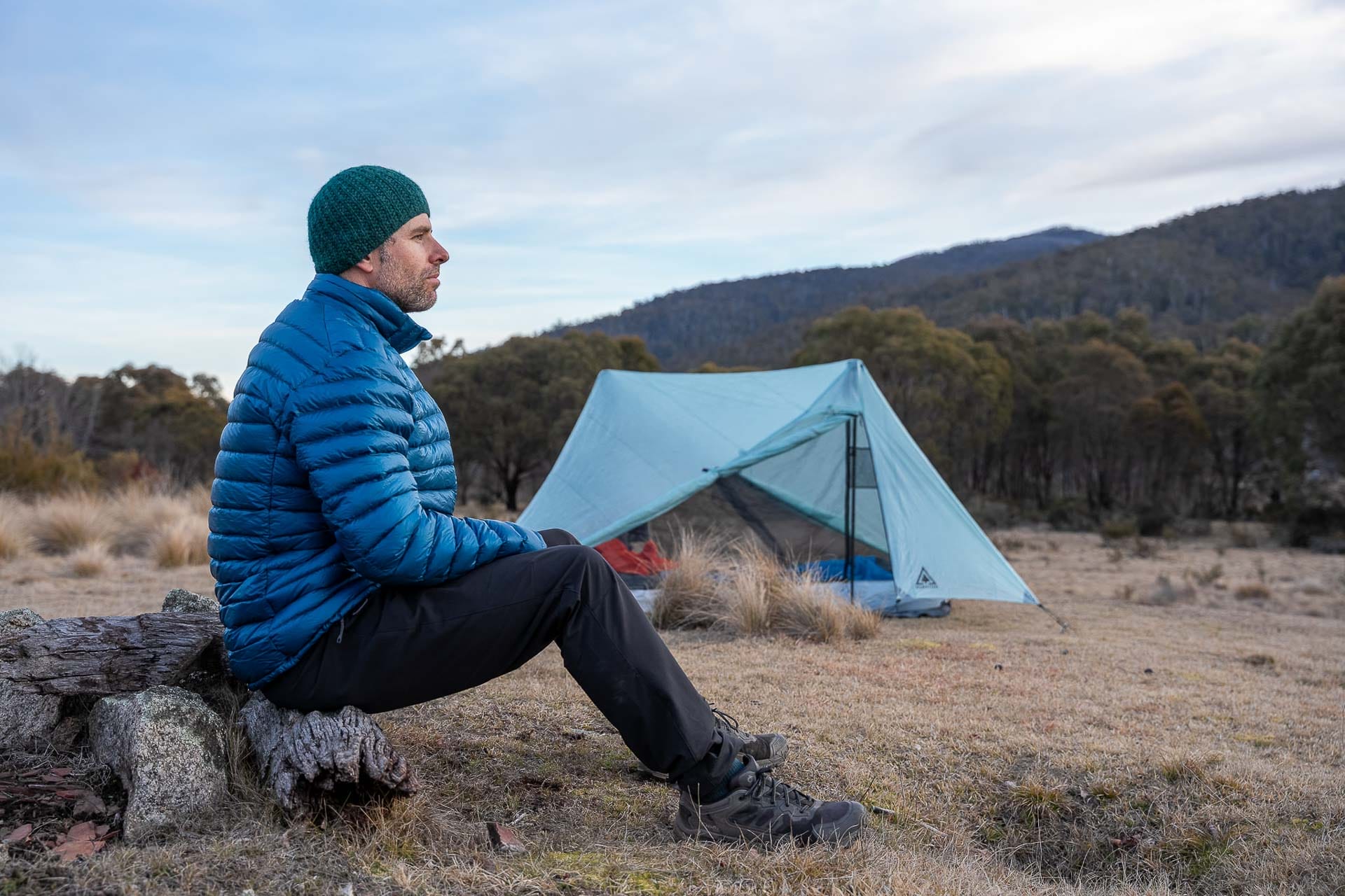 Mont Xen LT Softshell Pants – Reviewed & Tested, bimberi wilderness, jon harris, ACT, camp, tent, puffer jacket