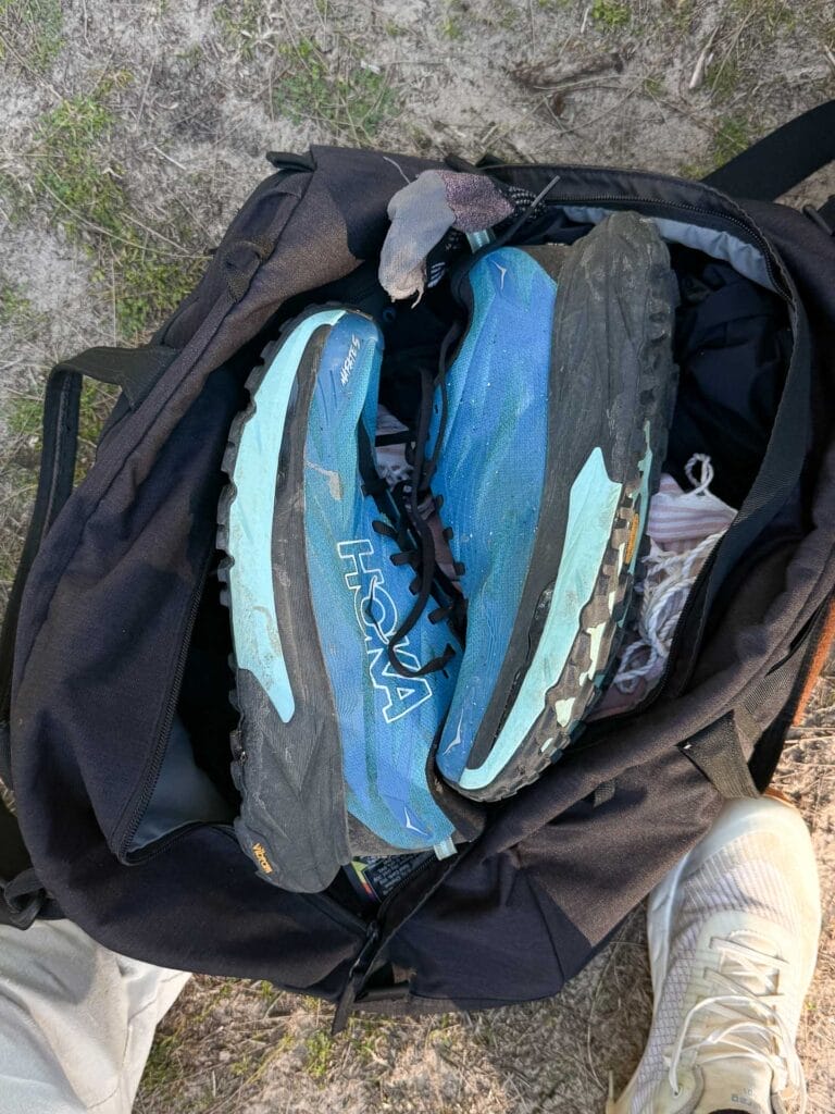 Hoka’s Mafate 5 Might be the Ultimate Trail Running All-Rounder, photos by Tim Ashelford, trail runner, technical, in bag