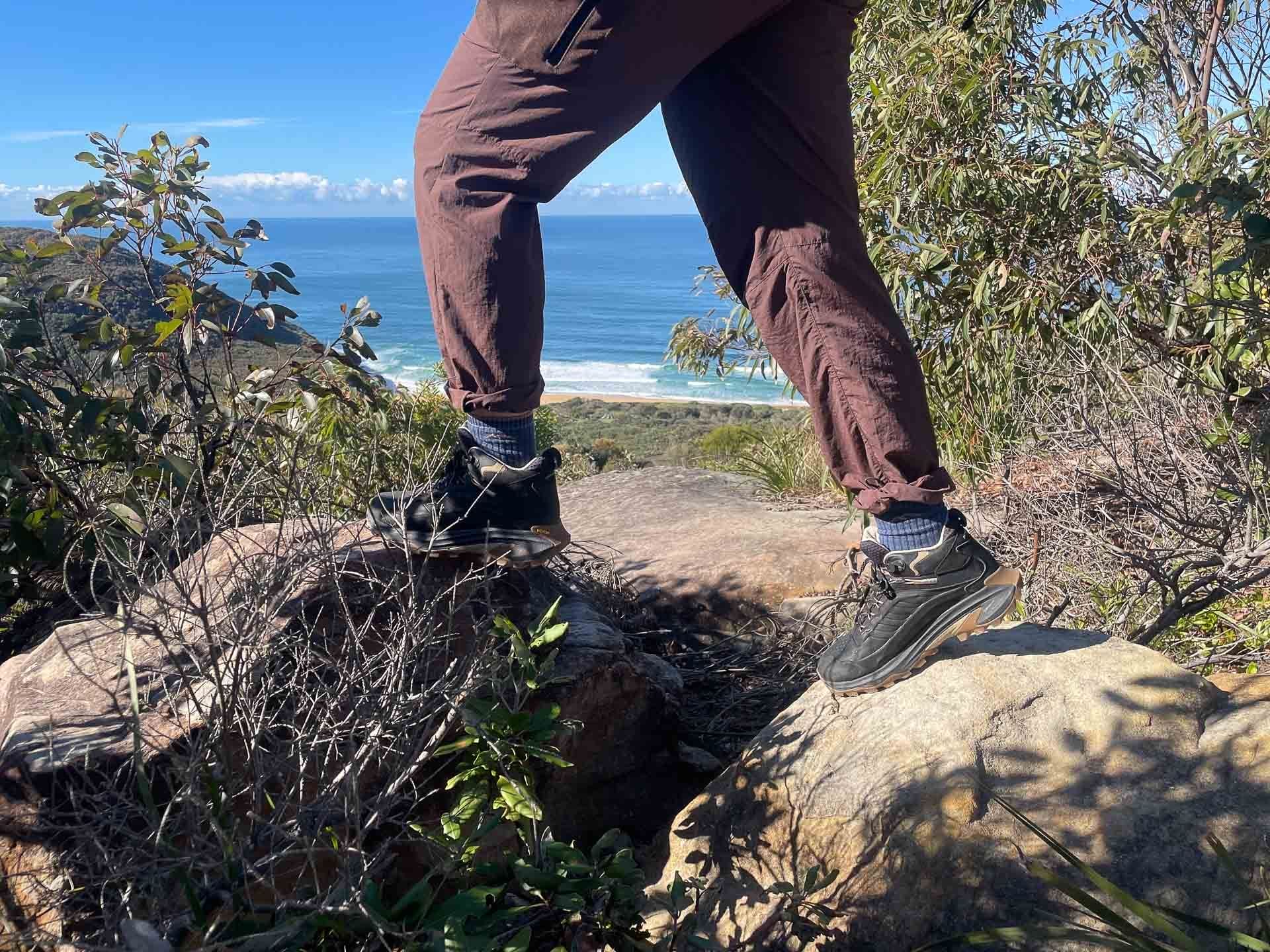 Coastal hiking trail, by Julia, Merrell Moab Speed 2 Mid Leather Hiking Boots, rocky path, ocean view, bushland, blue sky, hiking review