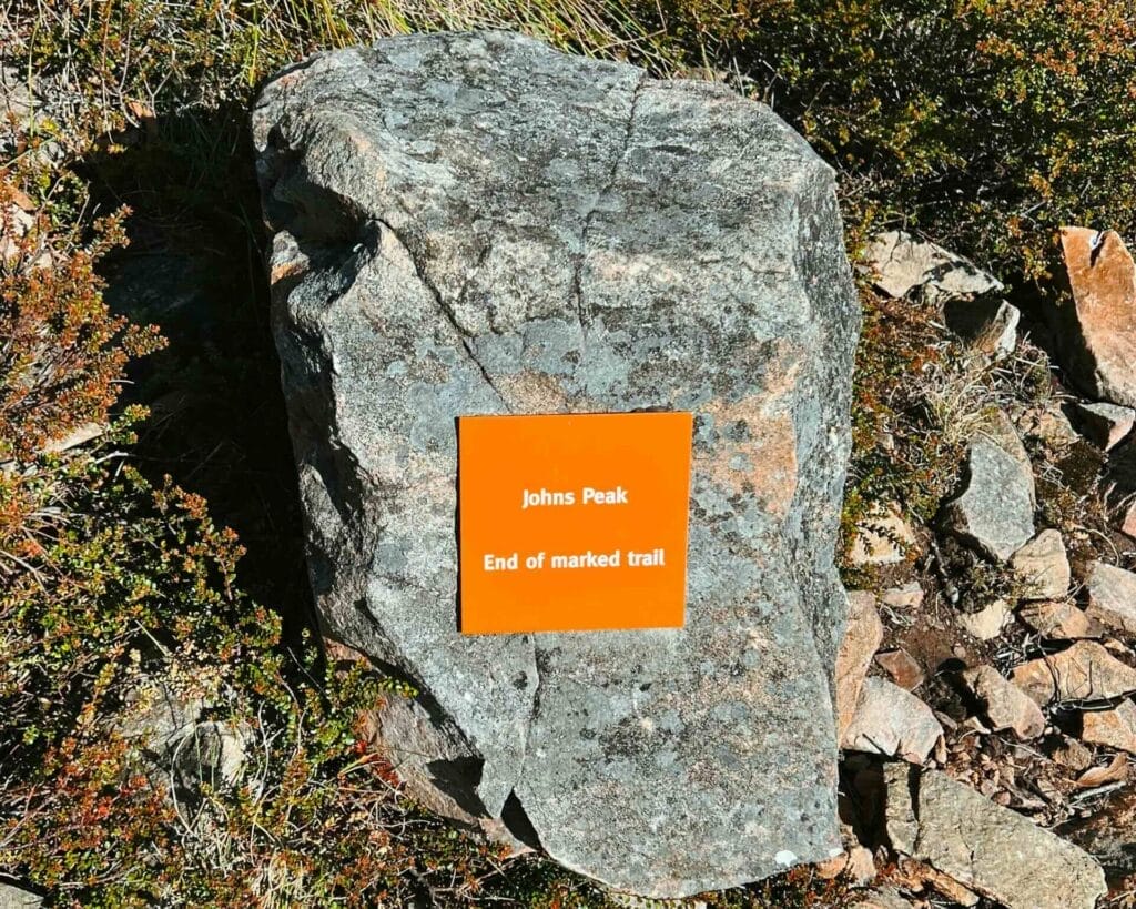 Johns Peak, Mindjagari Track Network, Tidbinbilla Nature Reserve, ACT, by Kate, trail marker, hiking, end of marked trail, rocky landscape, bushland