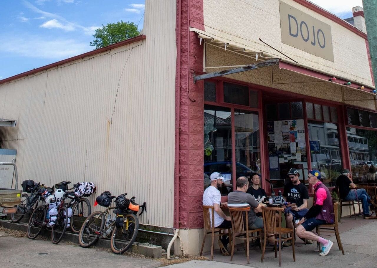 Dojo Bread, Braidwood, Attack of the Buns Bikepacking Route, by Mattie J Gould, cyclists, cafe, outdoor dining, bicycles, bakery, country town, NSW, Southern Tablelands, coffee, pies