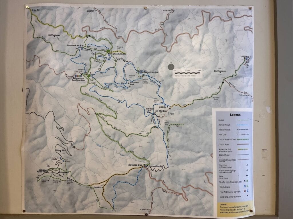 Mt Stirling trail map, Victoria Australia, topographical, hiking, skiing, backcountry, snowshoeing, navigation, legend, physical map