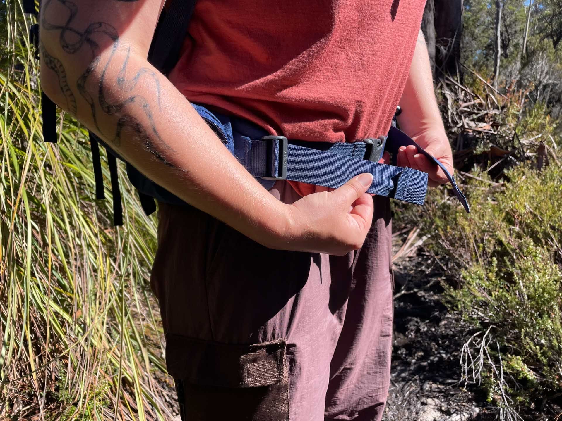 Osprey Kyte 65 Hiking Pack, hip belt adjustment, hiking gear, outdoor trail, Overland Track