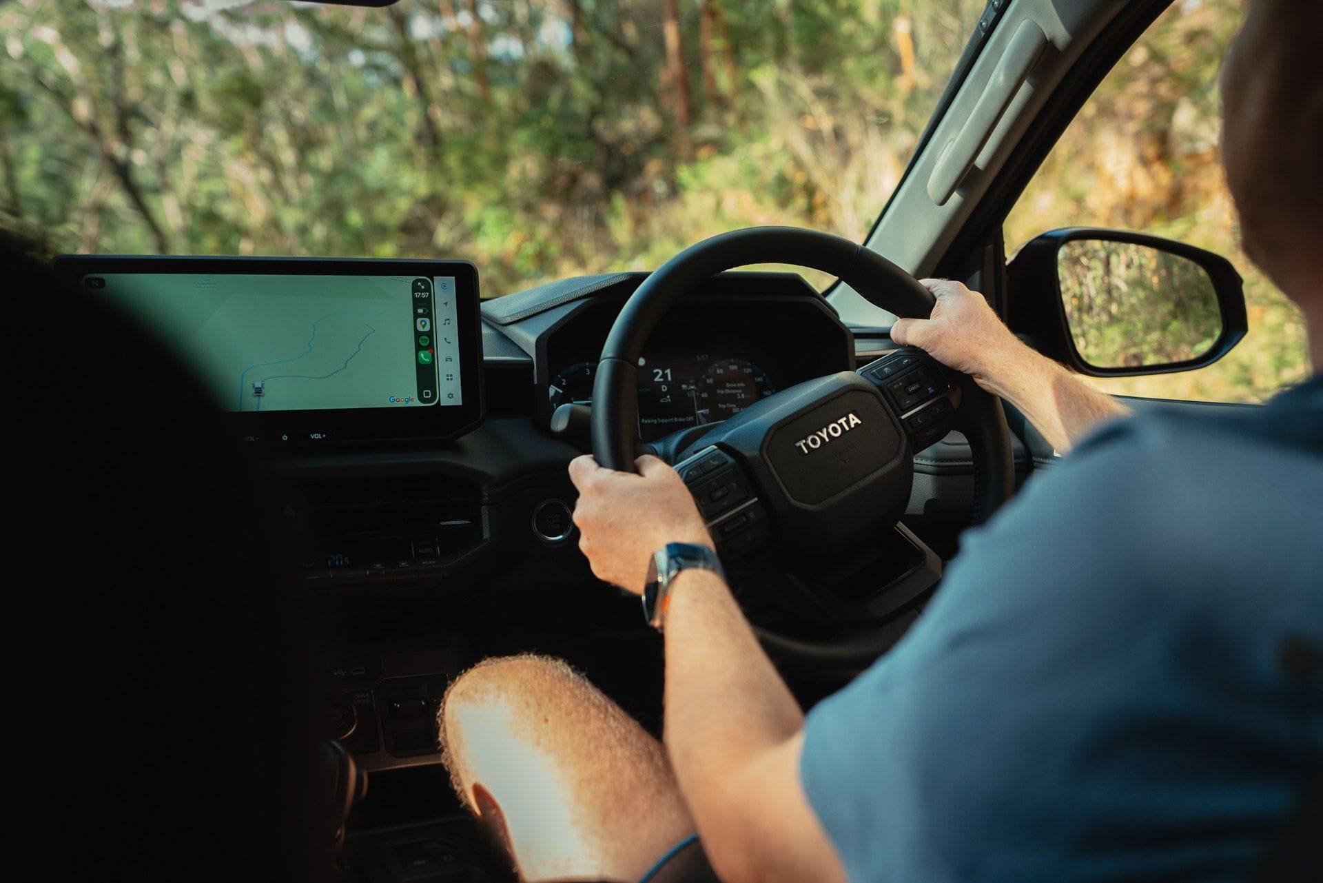 Toyota HiLux interior, by Tim, driving off-road, new model, multimedia screen, digital dashboard, steering wheel