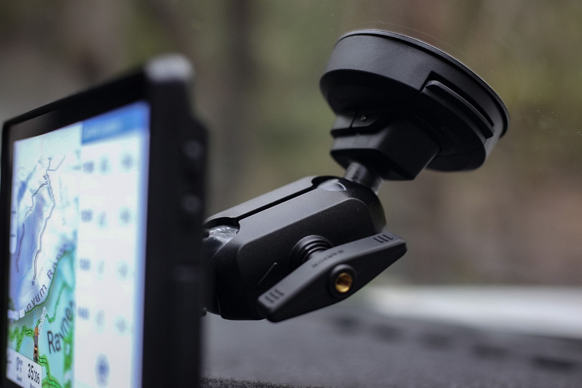 Garmin Tread 2 Overland Sat Nav, in-car GPS, navigation device, map display, HEMA Maps, rugged mount, vehicle interior