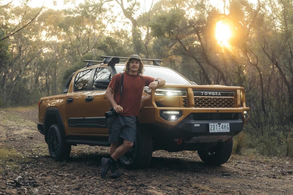 Daygin, Toyota HiLux, by Daygin, adventure photographer, golden hour, sunlight, forest, dirt track, Blue Mountains, off-road vehicle, outdoor adventure