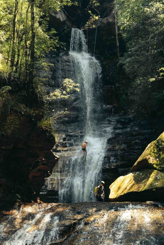 Empress Canyon, Blue Mountains, by Daygin, waterfall rappelling, canyoning, outdoor adventure, forest, ropes