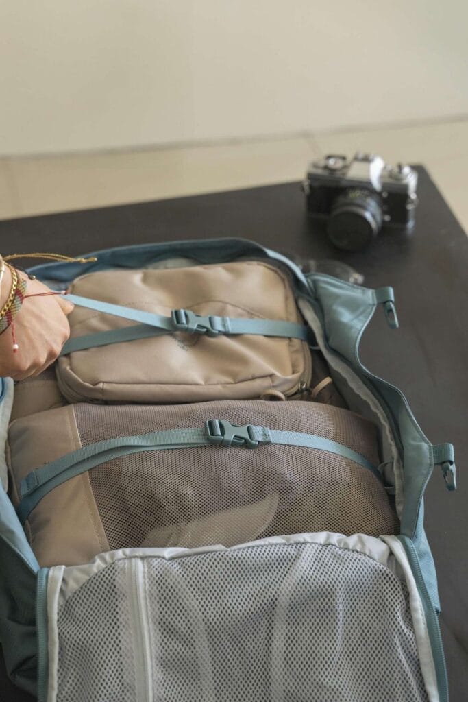 Osprey Farpoint Fairview travel pack, by Chou, packing, internal compression straps, organized, carry-on luggage, travel to Europe