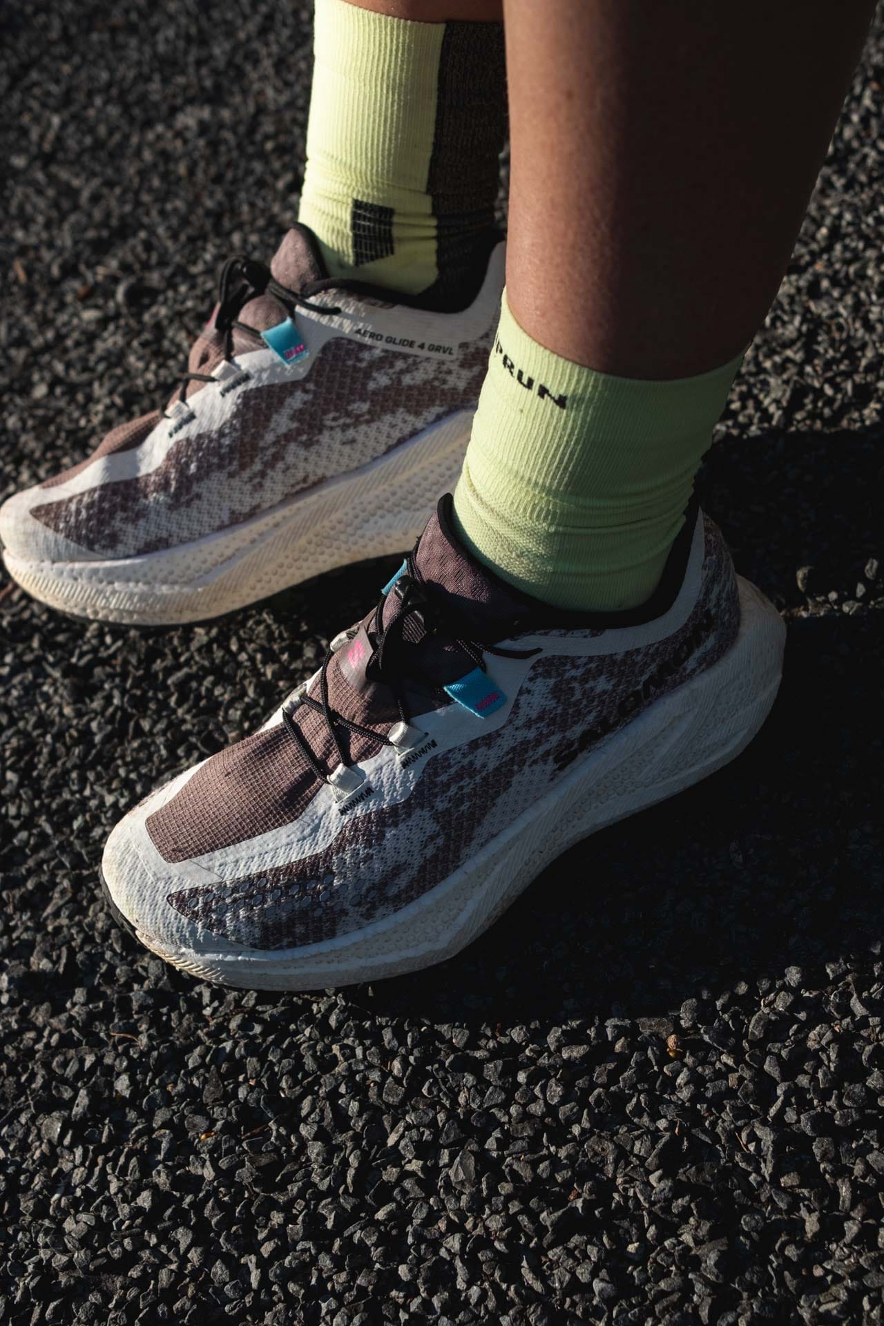Salomon Aero Glide 4 GRVL – Reviewed & Tested, photo Lachie hand, model Ella Garbett, trail running, gravel running, shoe